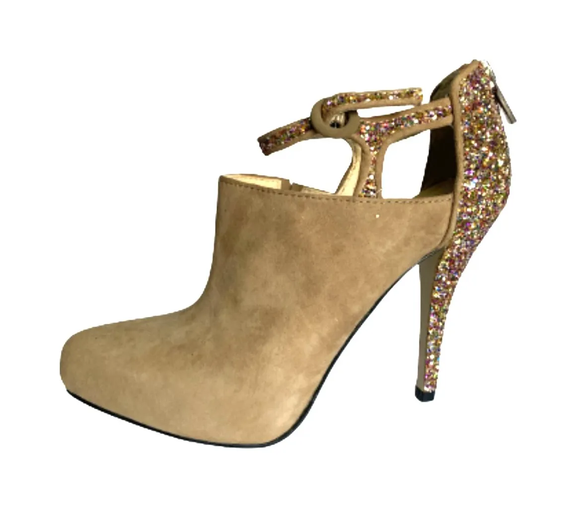 Enzo Angiolini Suede Glitter Strappy Ankle Booties Heels Back Zip 4.5” Sz 8.5M - Image 1