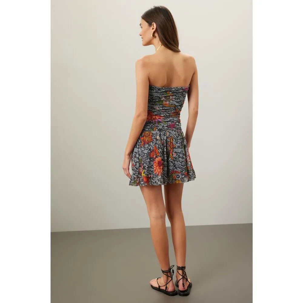 FUZZI Black Red Floral Strapless Lace Mesh Romper Size Medium - Image 3