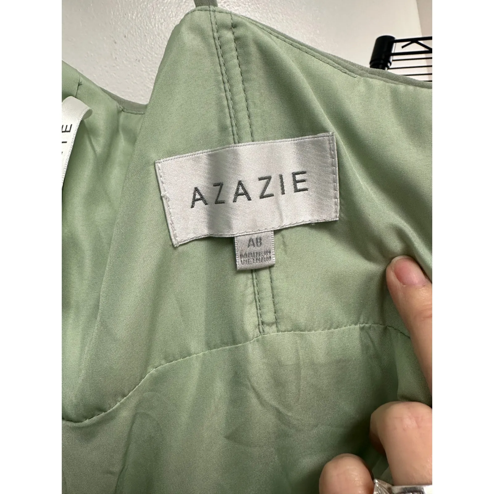 Azazie Alia A-Line Pleated Chiffon Dress in Dusty Sage Size A8 - Image 8