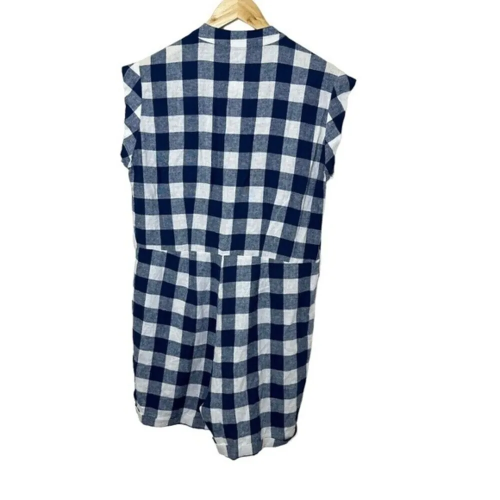 JCrew‎ women’s linen blend plaid Short Romper Size 8 Blue - Image 8