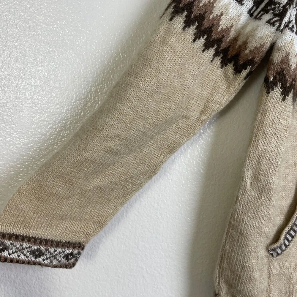 San Miguel Alpaca Hoodie Sweater Small Womens Cream Brown Full Zip Drawstring - Image 5