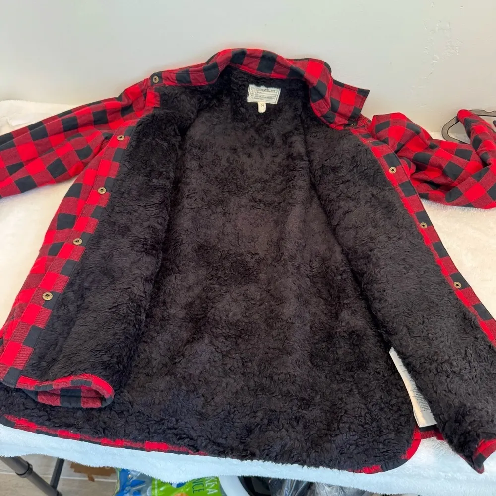 Current Elliott Red Black Plaid‎ Sherpa Workman Shacket Jacket Size 2/ M - Image 10