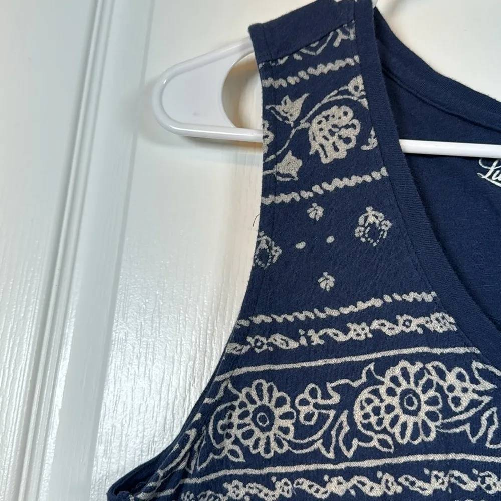 Lucky Brand Tank Top Sleeveless Blouse Blue White V-Neck Size Med EUC #7076 - Image 5