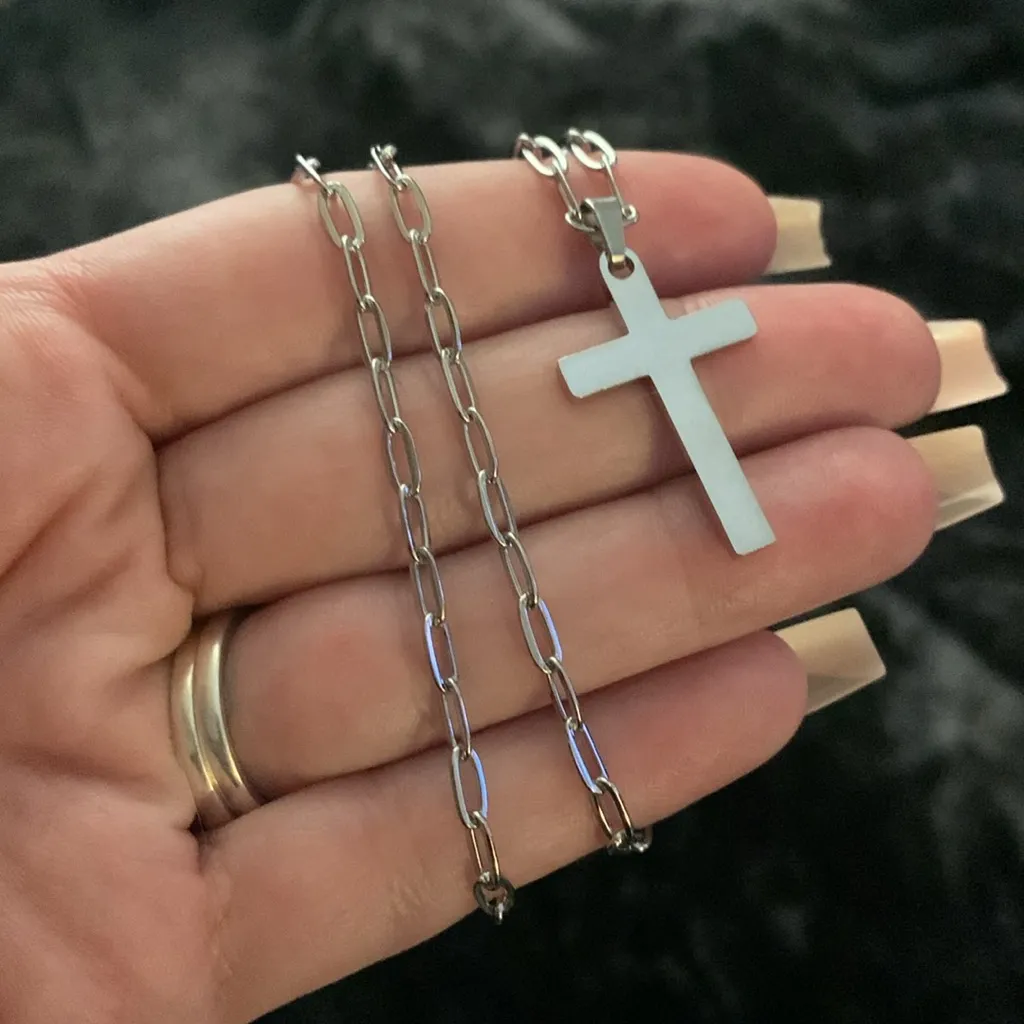 Simple Minimalist Silver Cross Necklace - Image 2