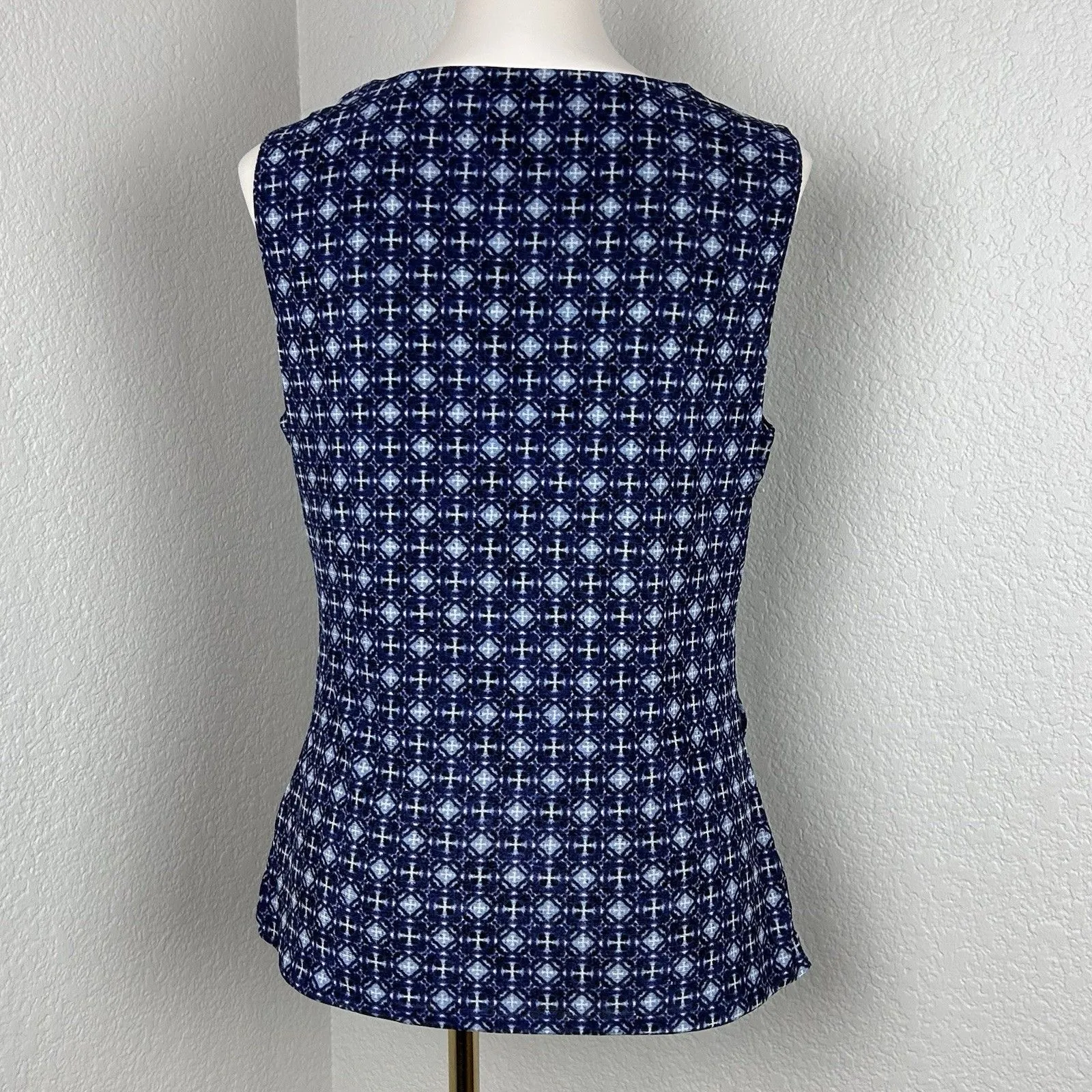 Cable & Gauge Women's Geometric Blue Squares Blouse Top Sleeveless XL - Image 4