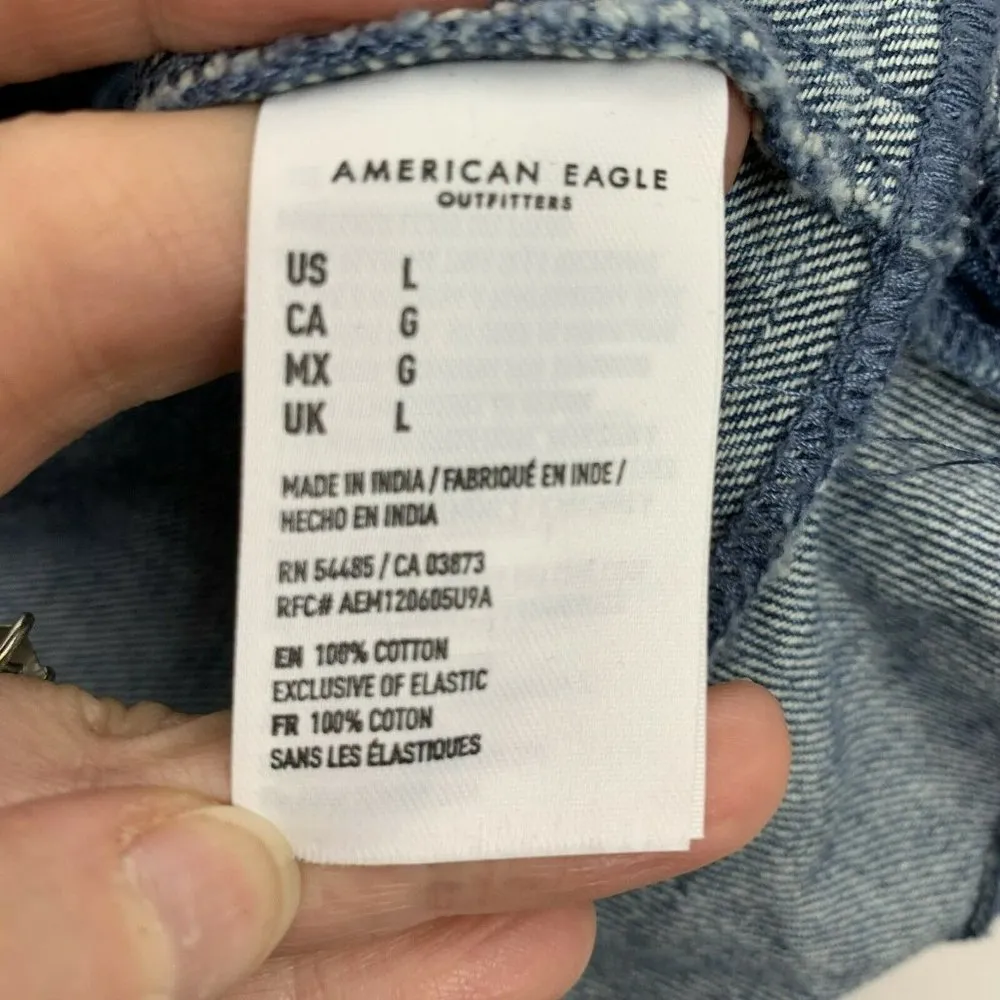 American Eagle Denim Crop Cami Tank Top Peplum Smocked Sleeveless Women's Size L - Image 5