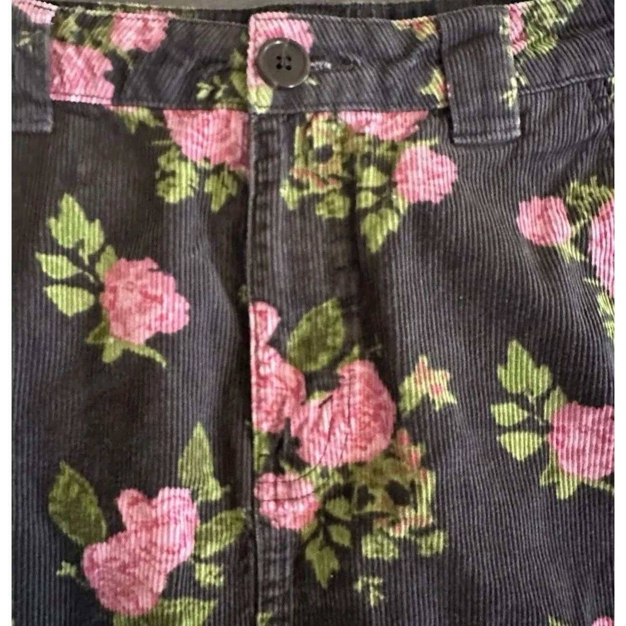 Women Skirt Micro Mini Corduroy‎ High Rise Floral 6 Y2K Grunge Emo Punk Witchy Black - Image 3