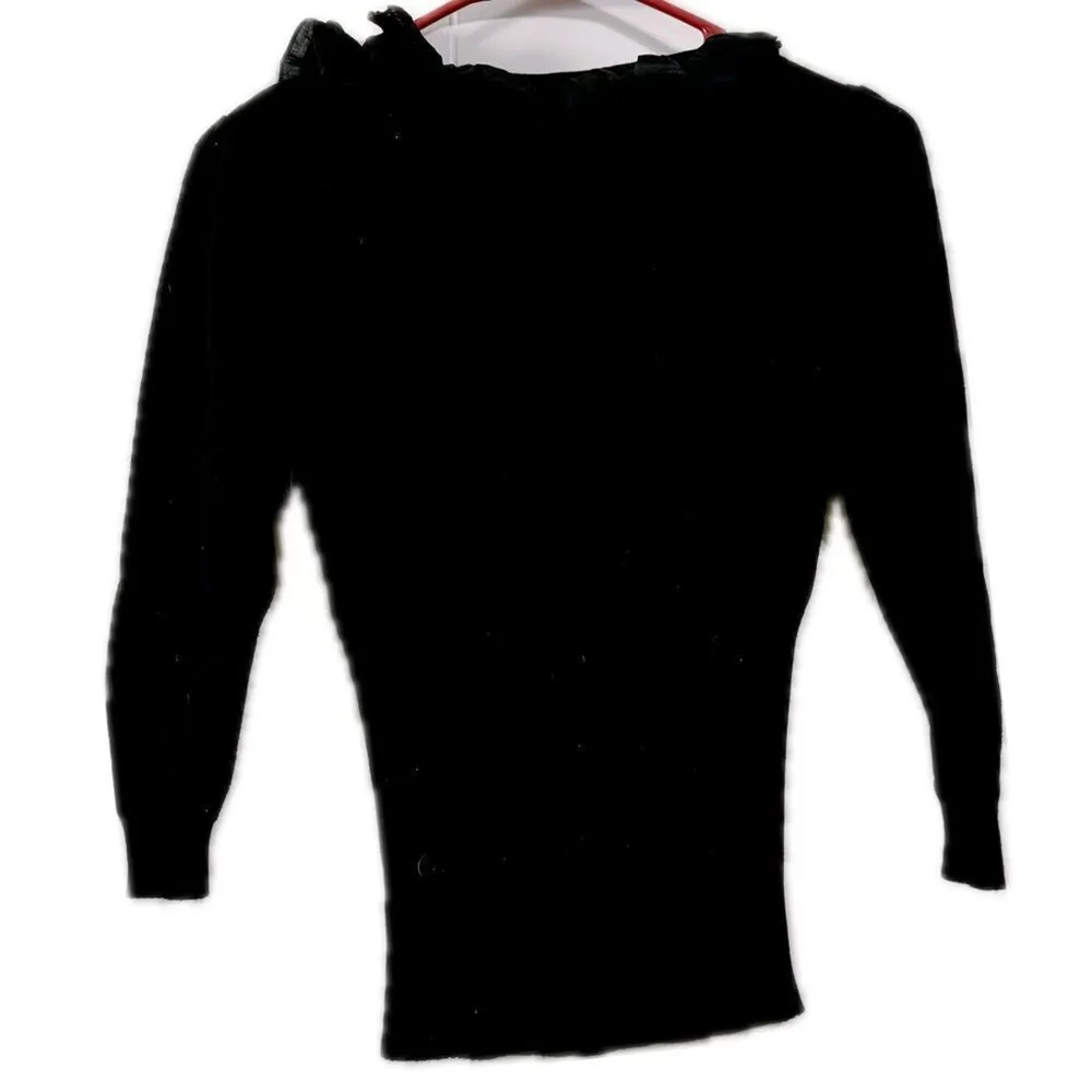 Tracy M Black ruffle detail‎ zip up Sweatshirt - Image 2