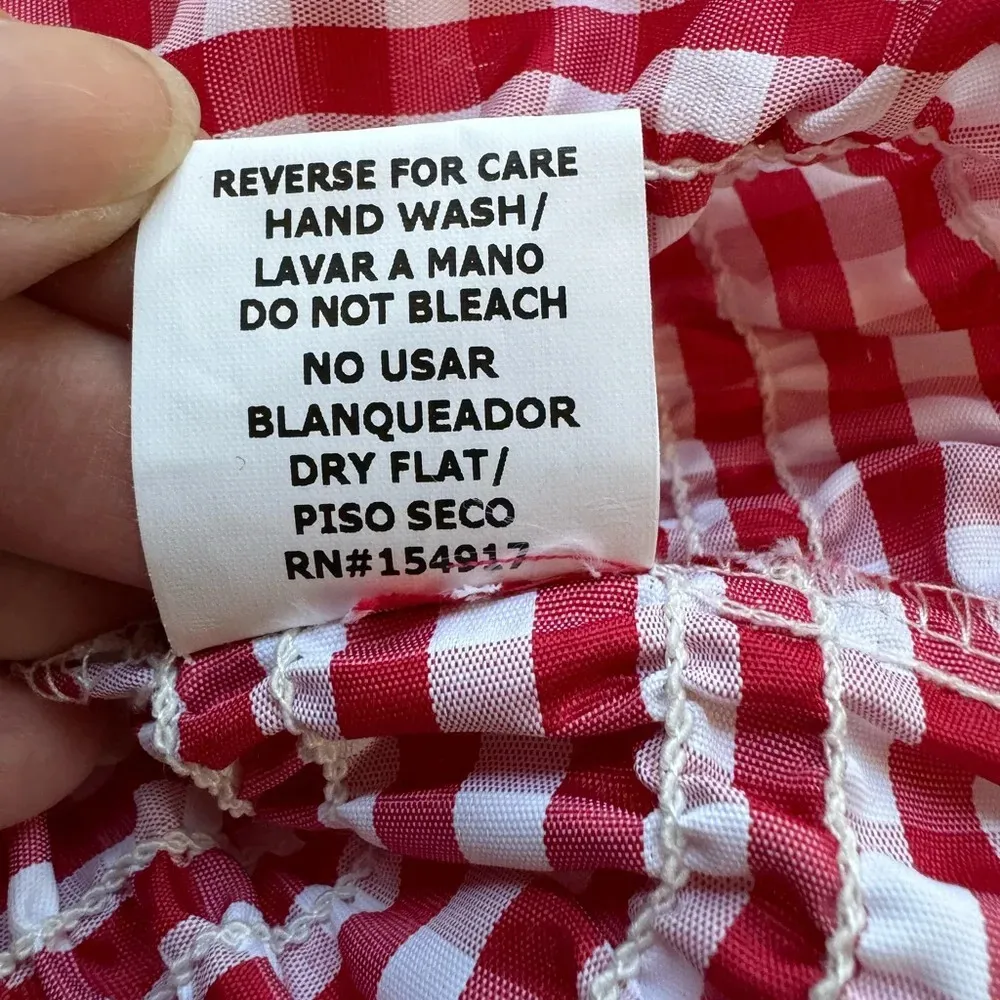 VINE & LOVE Red & White Gingham Milkmaid / Picnic / Puff Sleeves Top - Small - Image 9