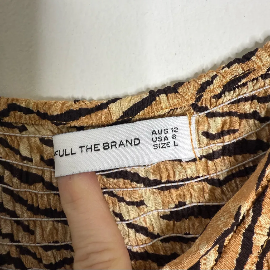 Faithfull The Brand Tiger Print Ruffle Strap Midi Dress – Size L (US 8) - Image 5