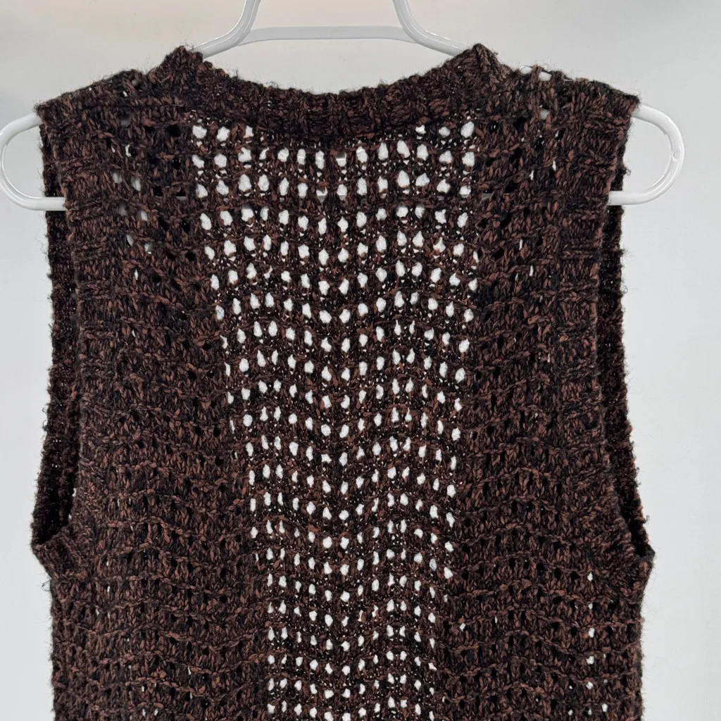 Sanctuary Brown Black crocheted Sweater vest knee length neutral boho S festival - Image 3