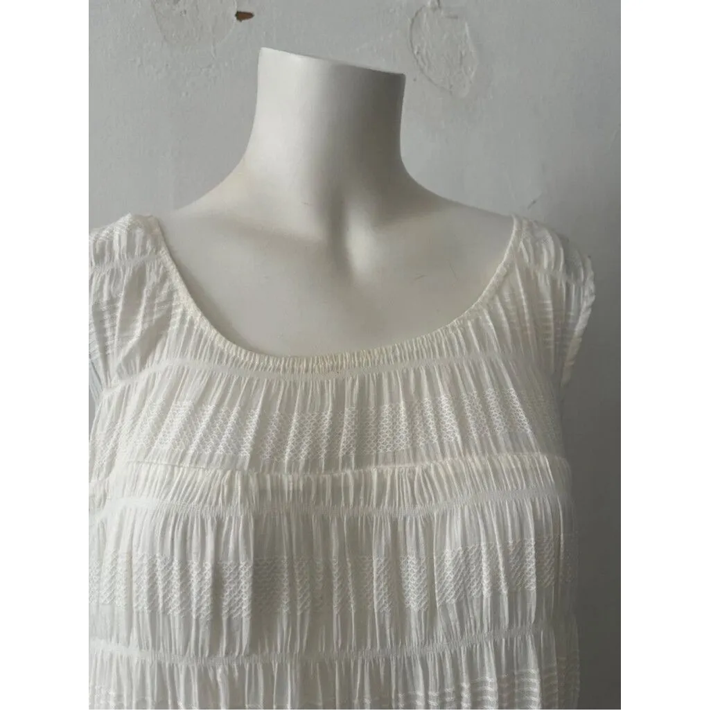 Max Studio sleeveless white Dress L tiered flowy gathered bohemian farm rustic - Image 3