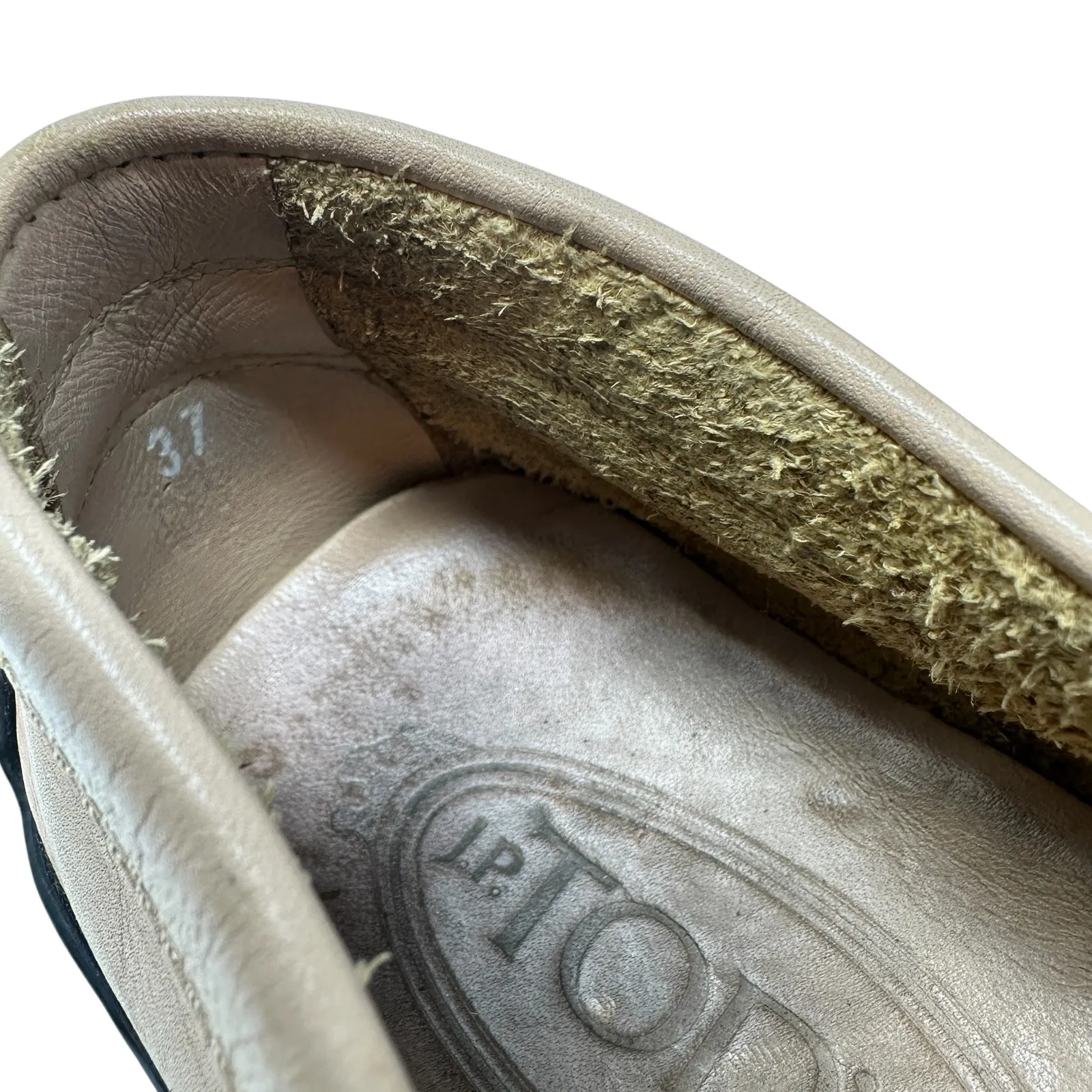 Tod's Driving Loafers Penny‎ Slip On Flats Leather Rubber Beige Size 37 US 7 - Image 11