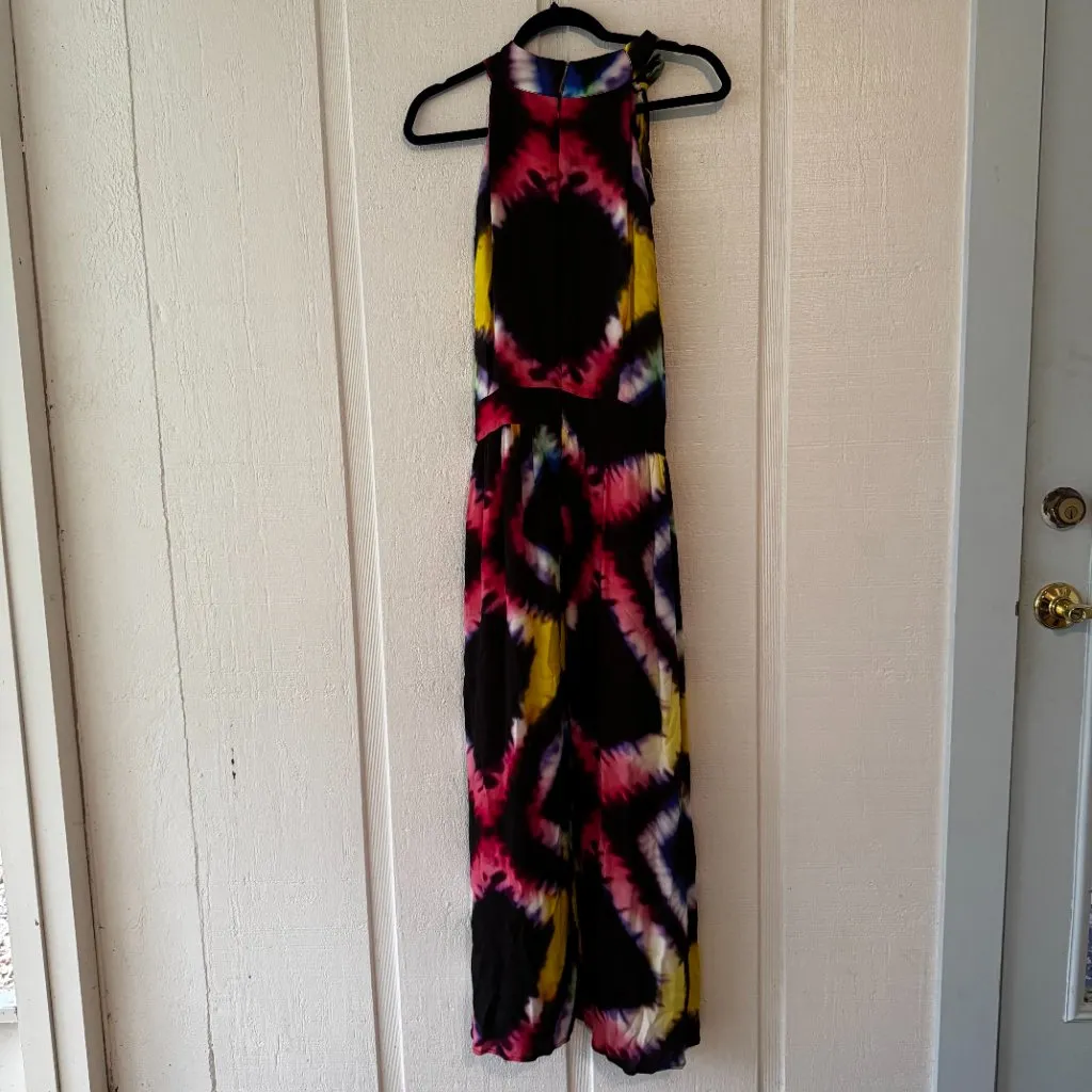 Busayo Halter Maxi Dress Tie Dye‎ Print Sleeveless Party Dress 14 Black - Image 4