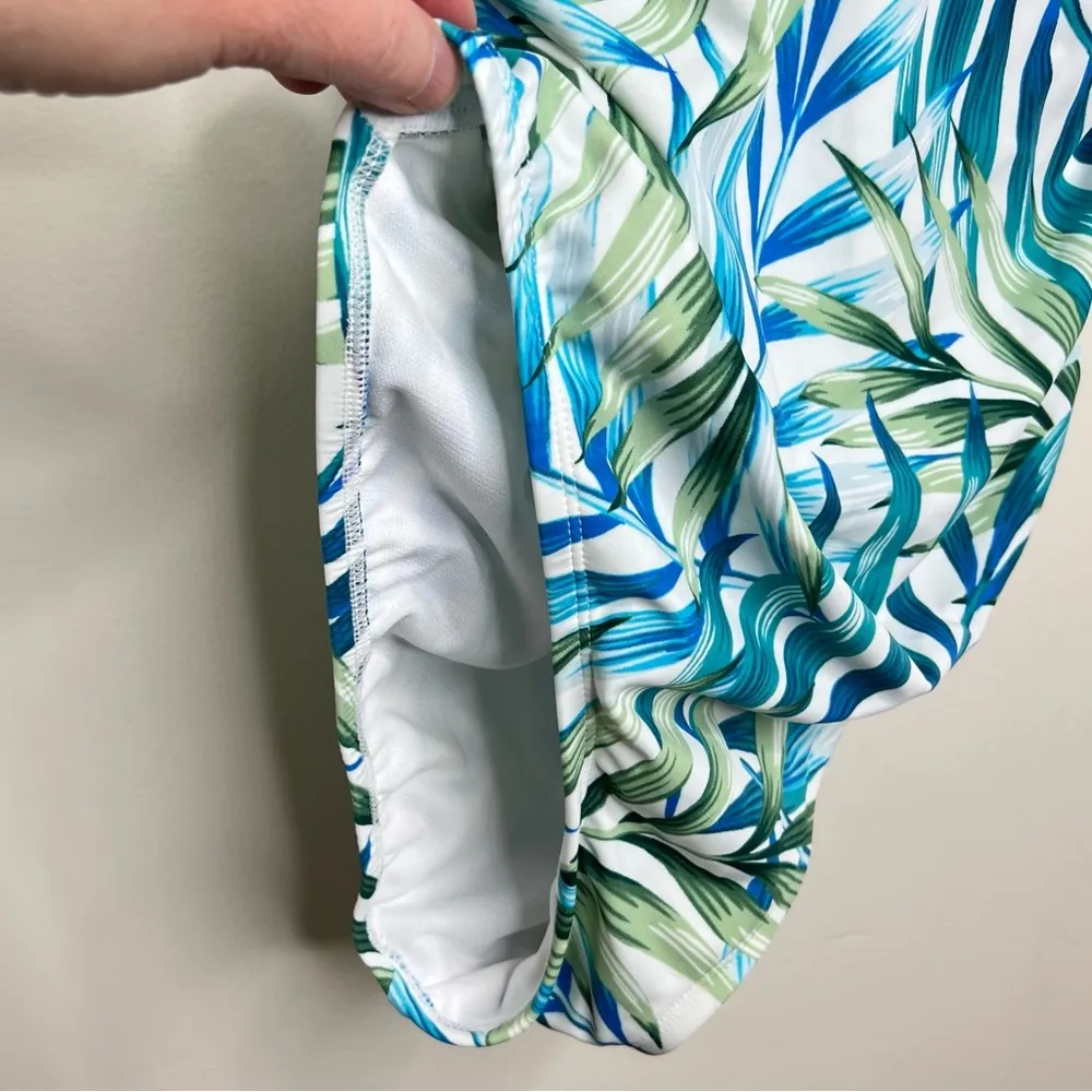 Botanical Print one Piece Swimsuit Lace Up Back Side Ruching Fully Lined NO TAGS - Image 3