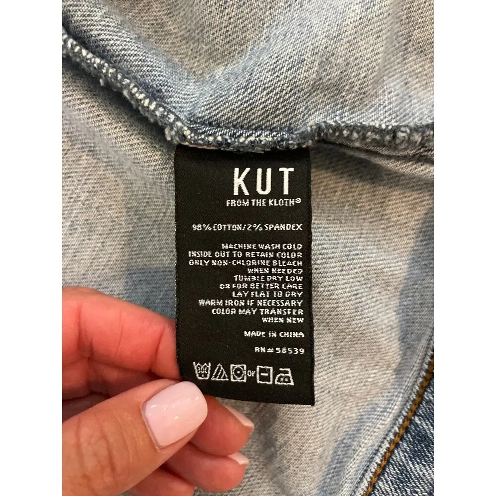 Kut From The Kloth Distressed Light Denim Wash Button Down Jacket L - Image 6