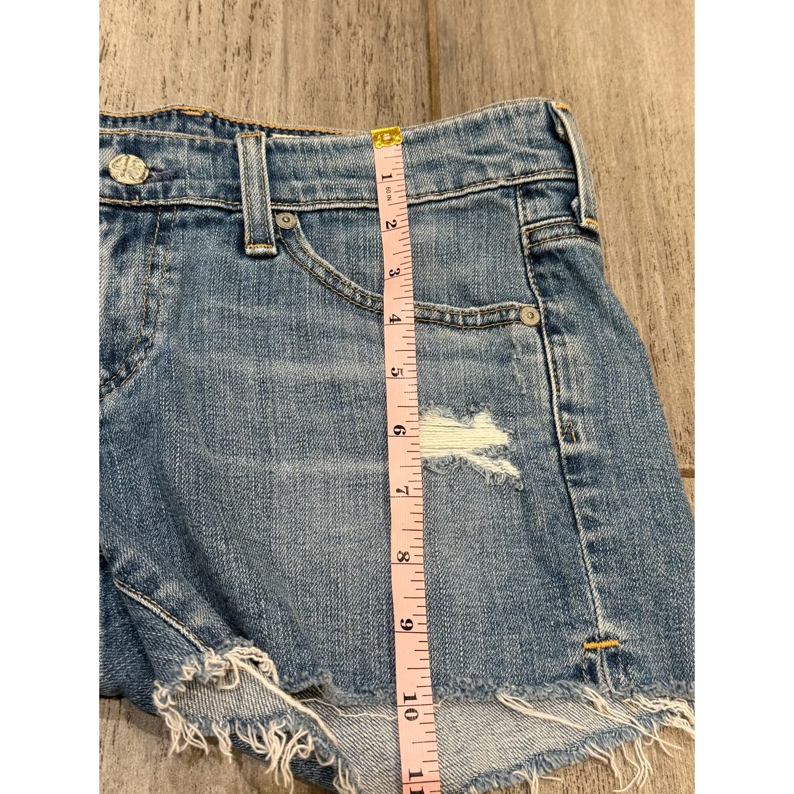 AG Denim Calypso St Barth Carrie Shorts Womens 28 Blue Distressed Raw Hem Summer - Image 5