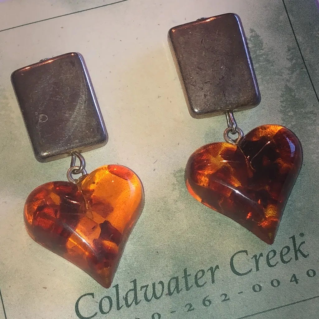 Coldwater Creek Silver Amber Heart Earrings - Image 4