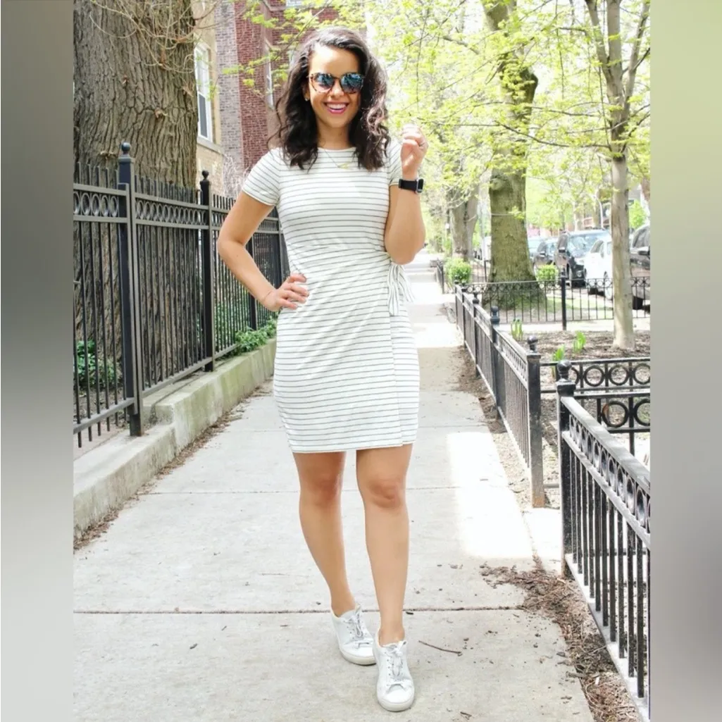 Ann Taylor White & Blue Stripe Side Tie Knot Sheath T-Shirt Dress, MP - Image 12