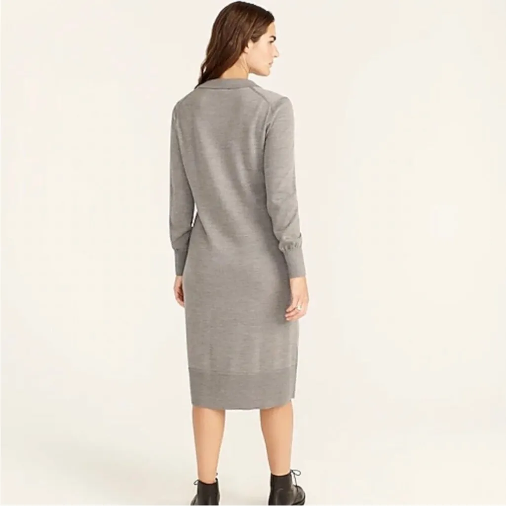 J. Crew Sweater Dress Merino Wool Gray Grey Collared Long Sleeve Midi Size XXS - Image 3