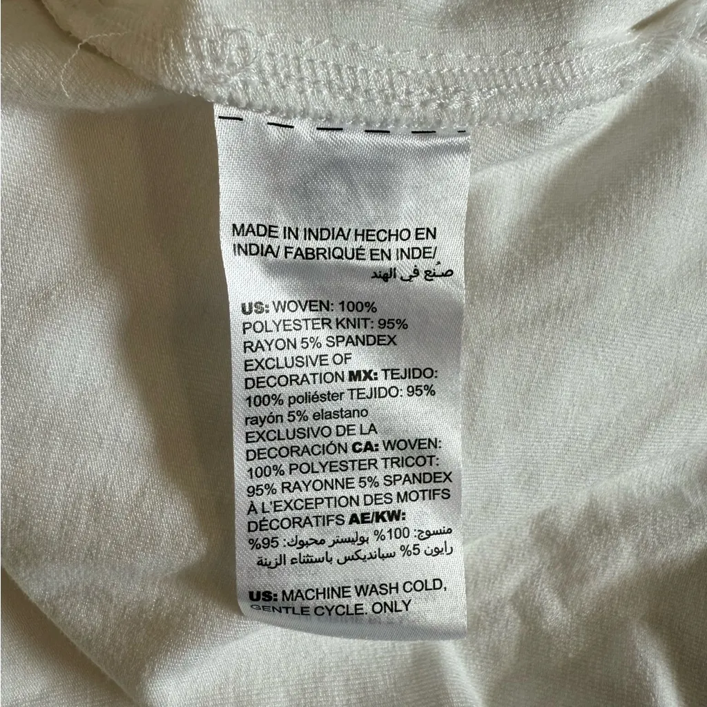 Chicos White Embroidered Geometric Irish Lined Cap Sleeve Blouse Scoop Neck XL - Image 9