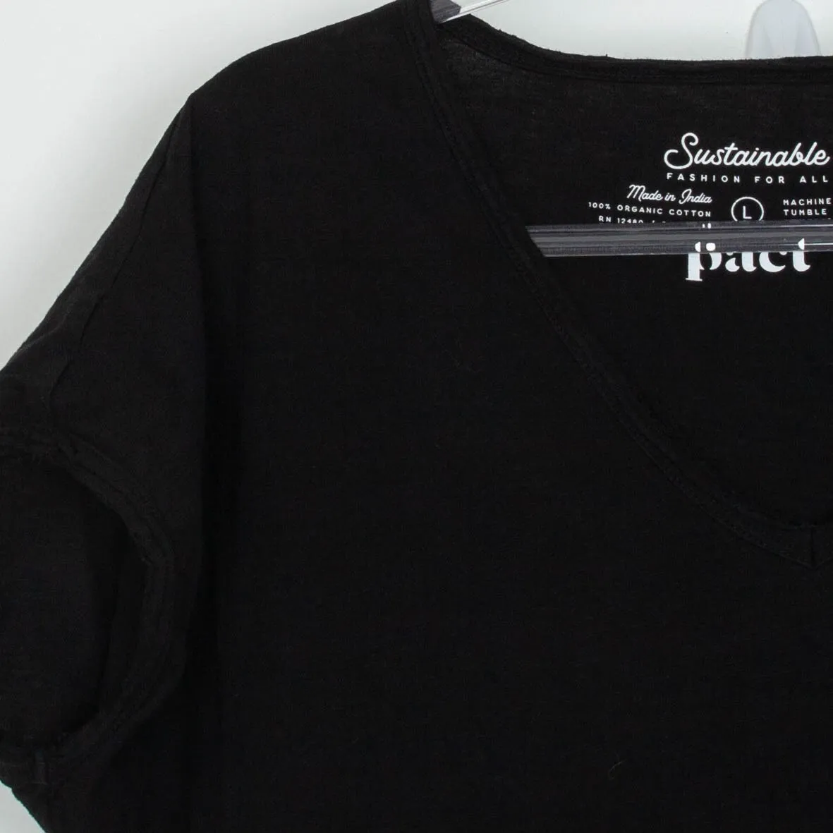 Pact Womens Organic Cotton V Neck Maxi Dress Size L Black Raw Edge Minimalist - Image 4