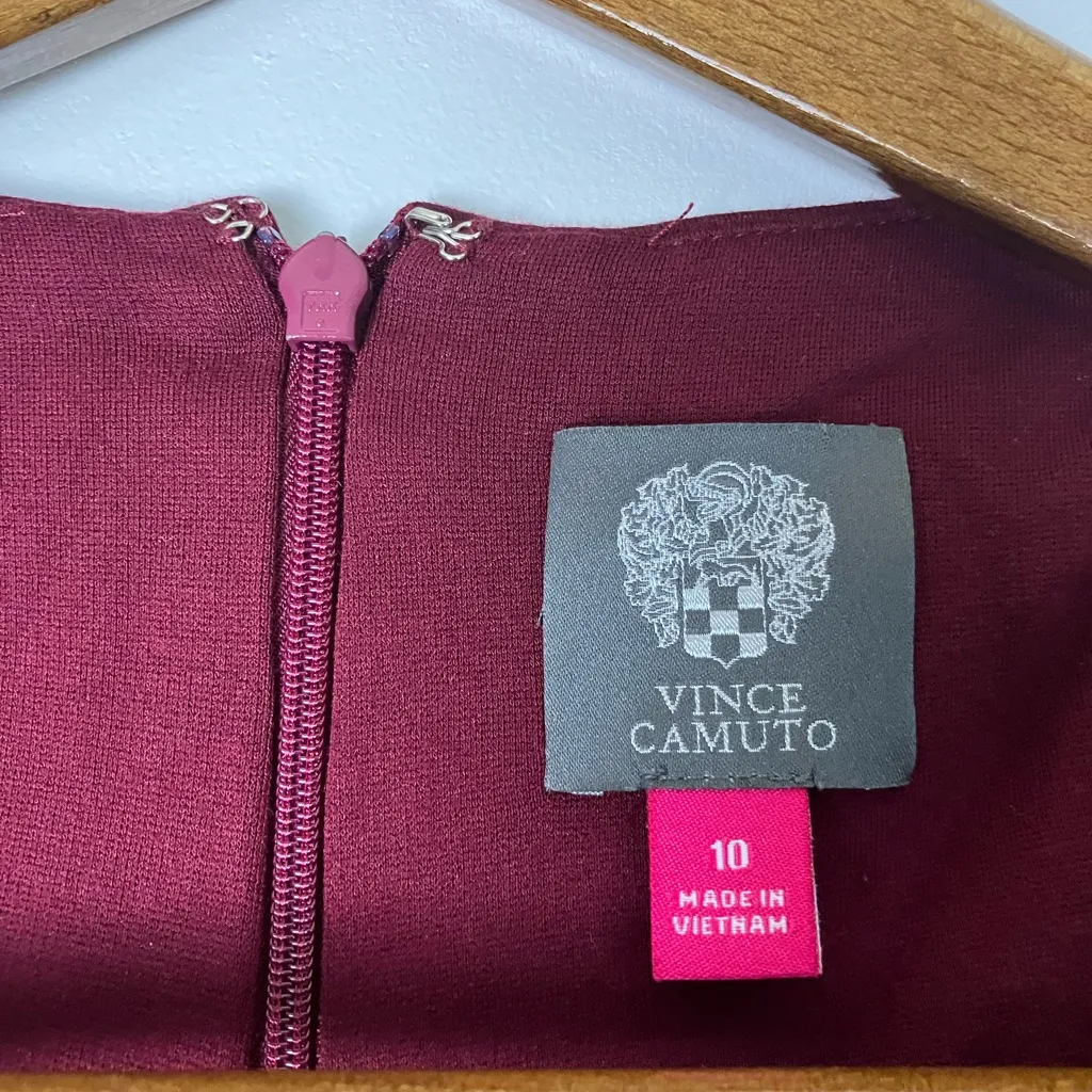 Vince Camuto Red Burgundy Shift Round Neck 3/4 Sleeve Dress - Image 4