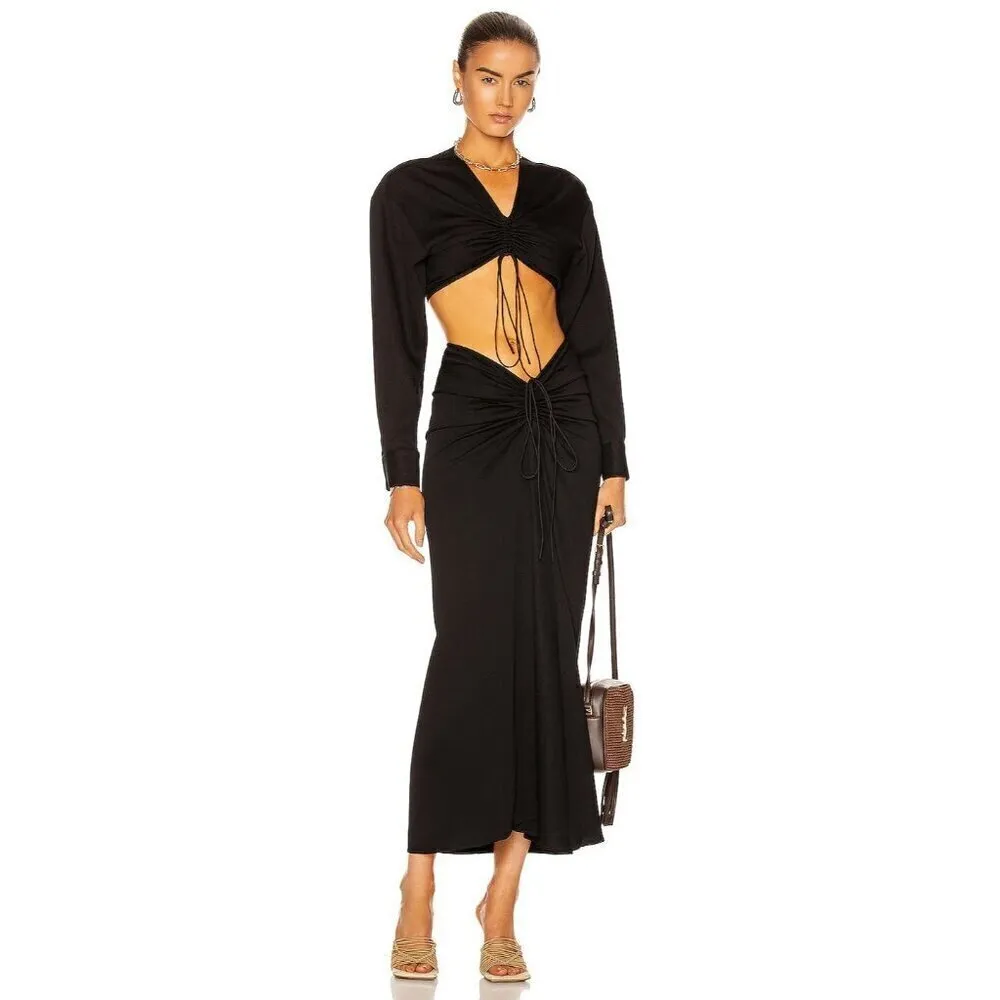 Christopher Esber Ruched Crop Shirt in Black AUS 12 US 8 New Womens Blouse Top - Image 4