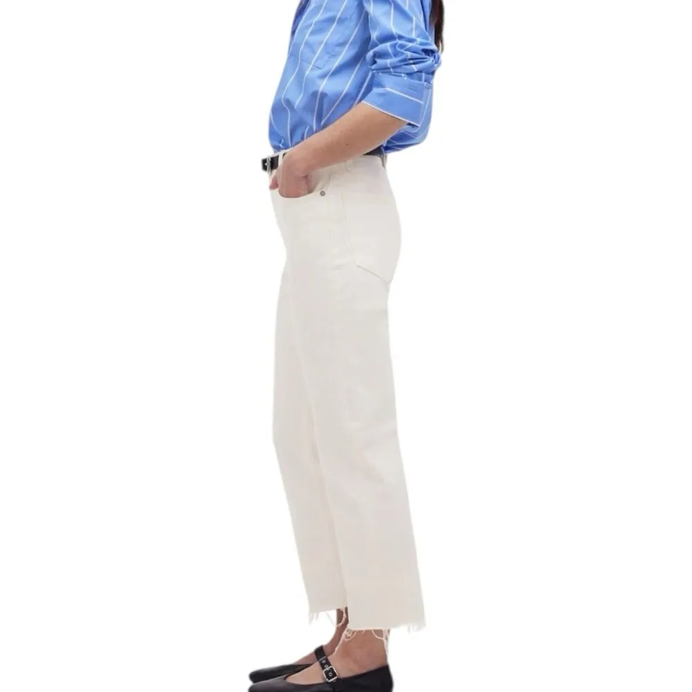 NWT Madewell The 90s Straight Crop Jeans Tile White Raw Hem High Rise Size 32 - Image 2