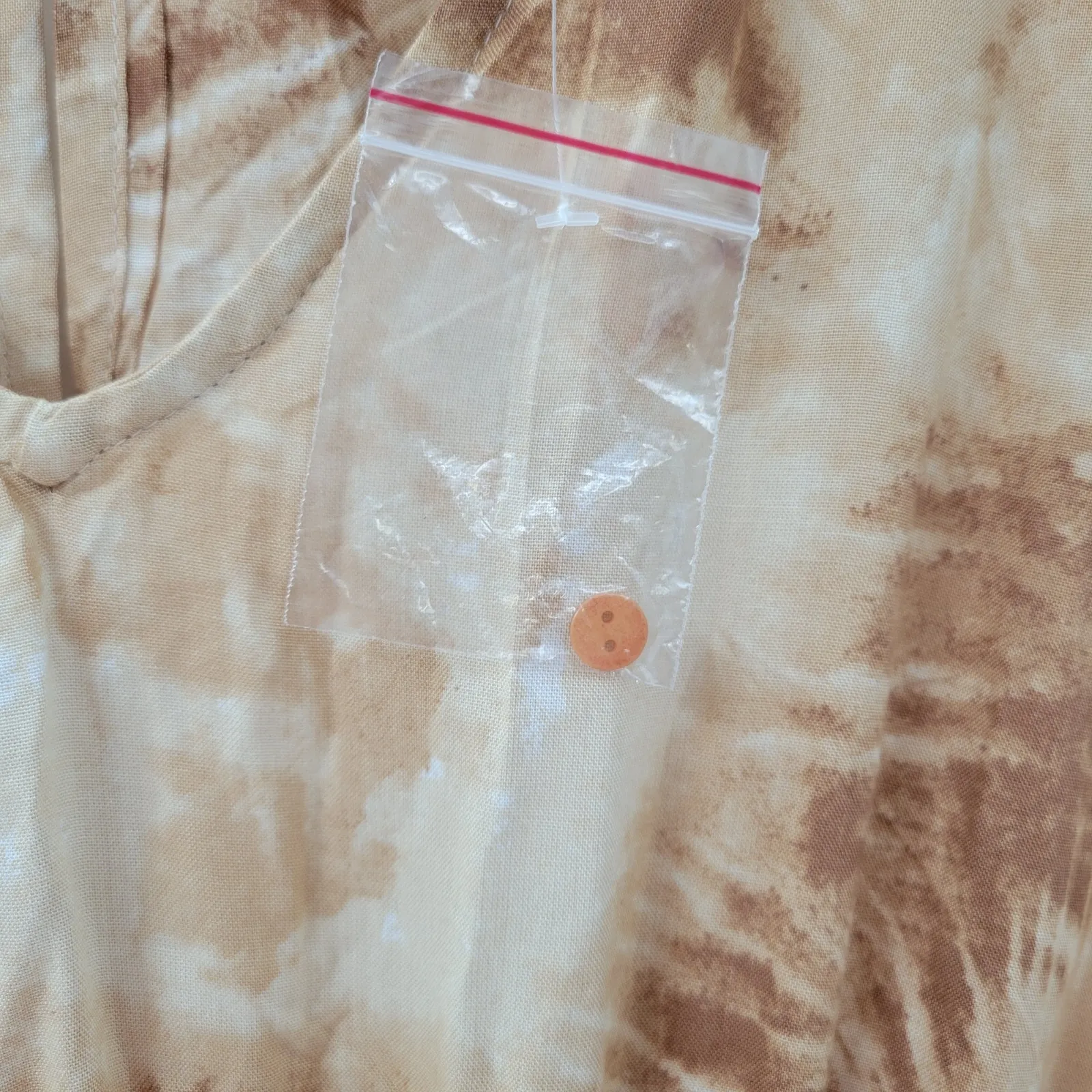 Japna Womens Joggger Jumpsuit M Brown Tie Dye‎ V Neck Boho Keyhole Smocked Waist - Image 9