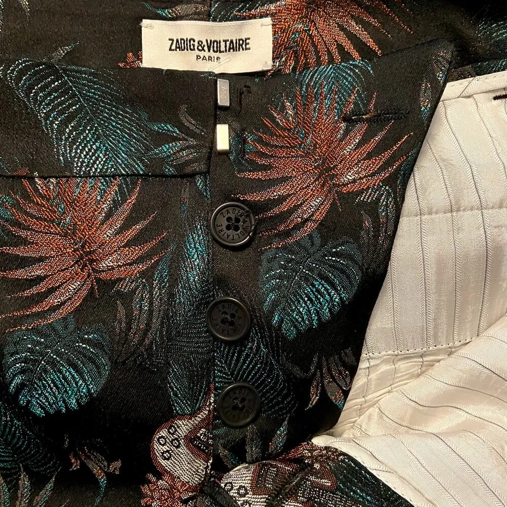 Zadig & Voltaire Posh Jungle Trouser Pants High Rise Pockets Cropped Black 38 8 - Image 3