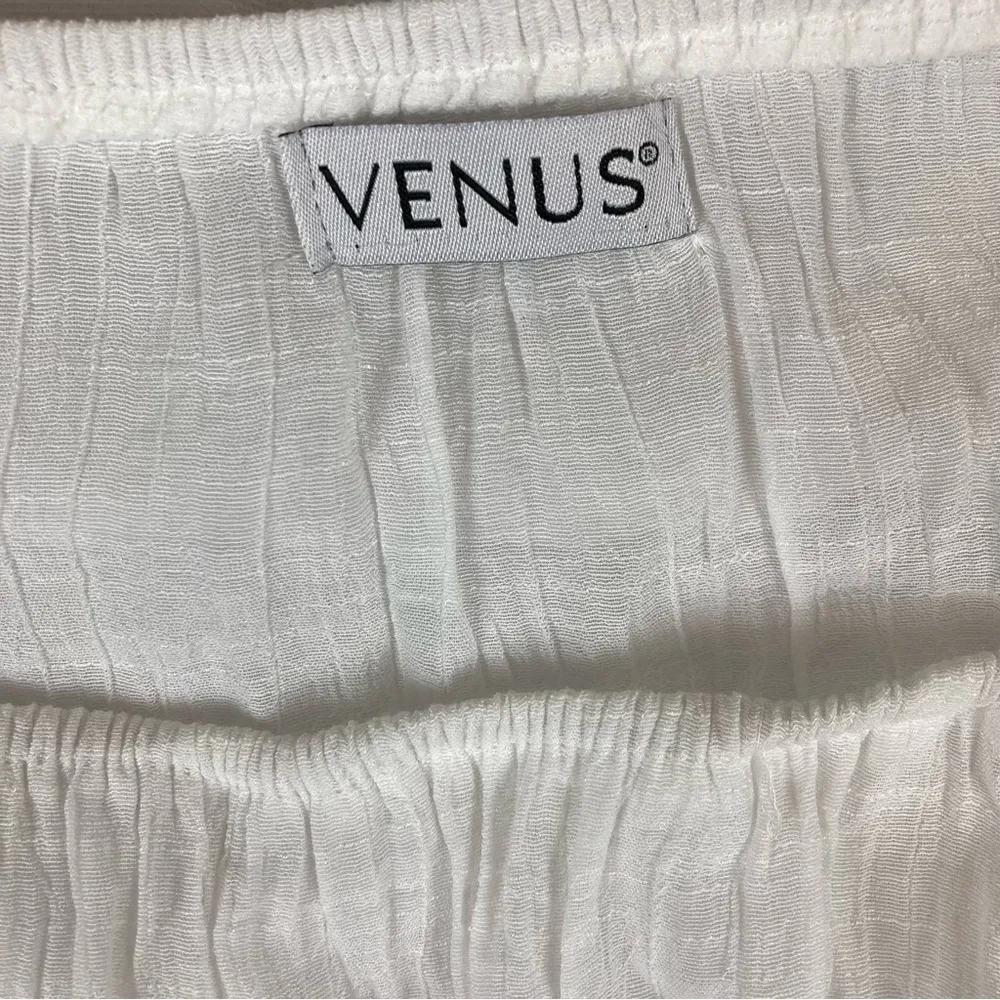 Sheer White Boho Off-Shoulder Swimsuit Cover Up Mini Dress Fringe Floral Accents - Image 8