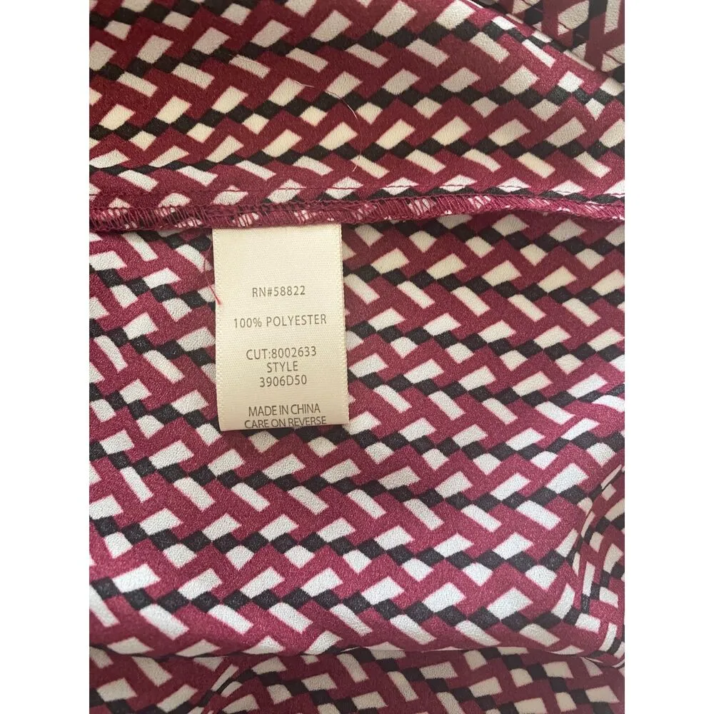 NWT Max Studio Geometric Print Tie Neck Crepe Cottagecore Boho Tier Maxi Dress S - Image 12