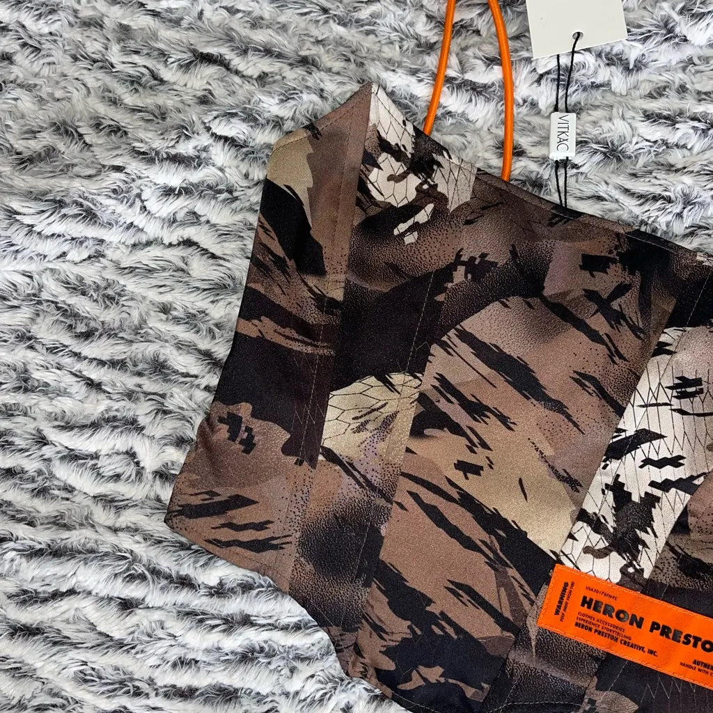 Heron Preston Camouflage Satin Corset Top H.W.C. Zip-Up Logo Tape Size 2 IT 38 - Image 11