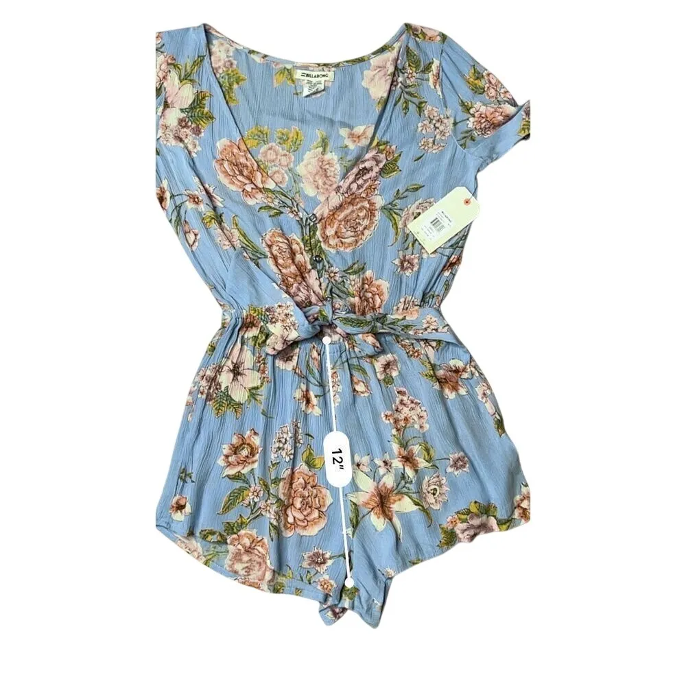 Billabong Sittin Pretty‎ Blue Floral Romantic Romper SMALL Boho Cottagecore NWT - Image 10