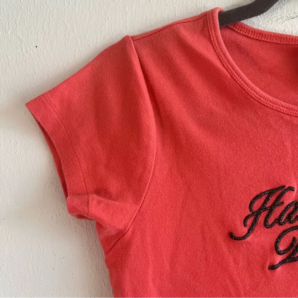 Harley-Davidson Tee Coral Crew Neck Black Metallic Logo Top Sz M EUC Meredith NH - Image 6