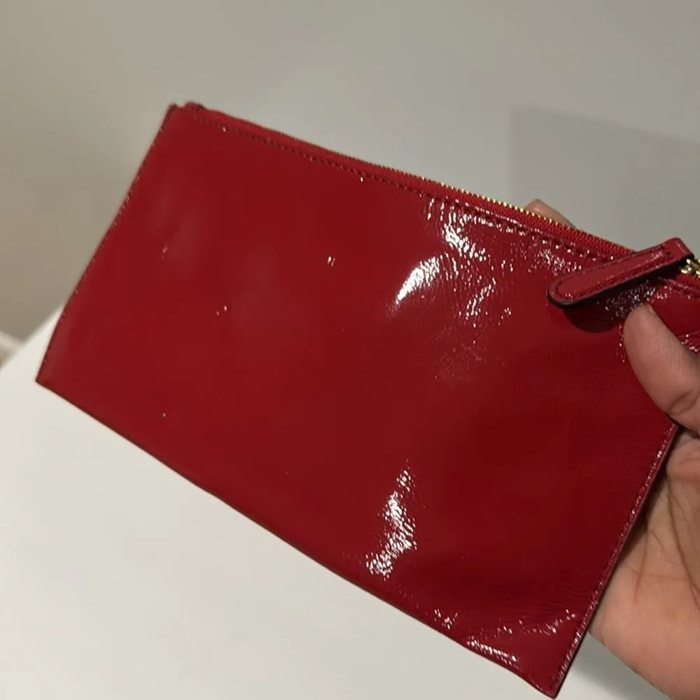 Michael Kors Patent Leather Clutch Crimson Christmas Holiday Party Festive - Image 4