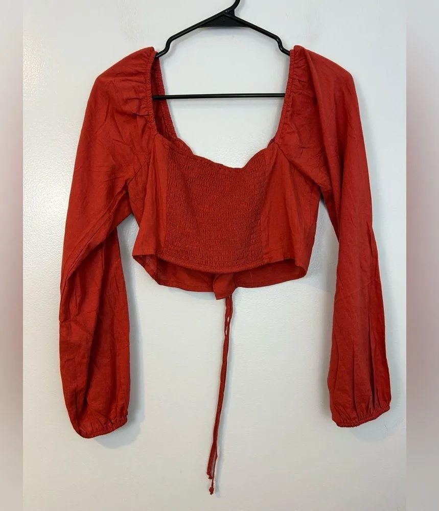 NWT PacSun/La Hearts Lace Up Long Sleeve Rust Boho Crop Top  Size Medium - Image 10
