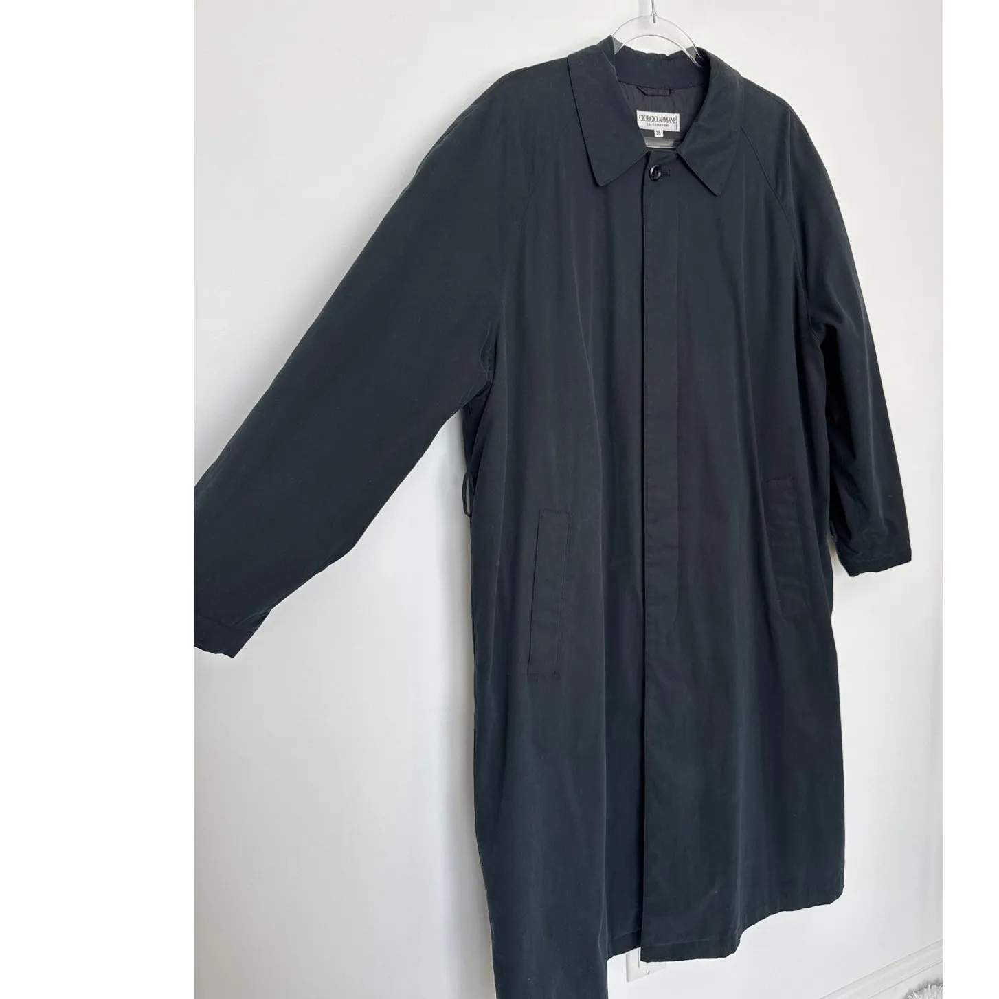 1990s Giorgio Armani black Italian trench coat XL-XXL - Image 3