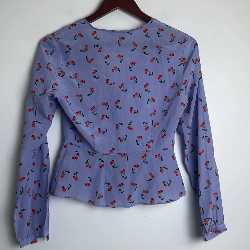 INTERMIX Blue Fitted Tie Front Long Sleeve Blouse - Image 5