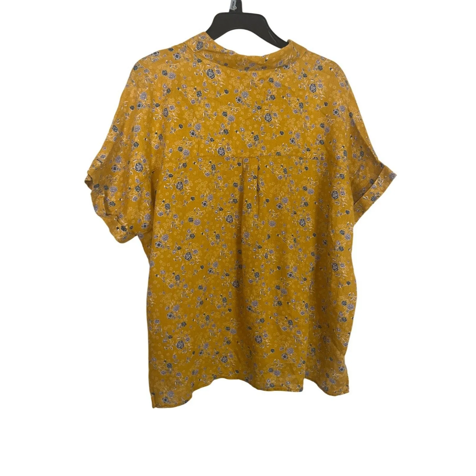 Rachel Zoe Women’s Boxy Button Up Shirt L 100% Linen Yellow Blue Cottagecore - Image 3