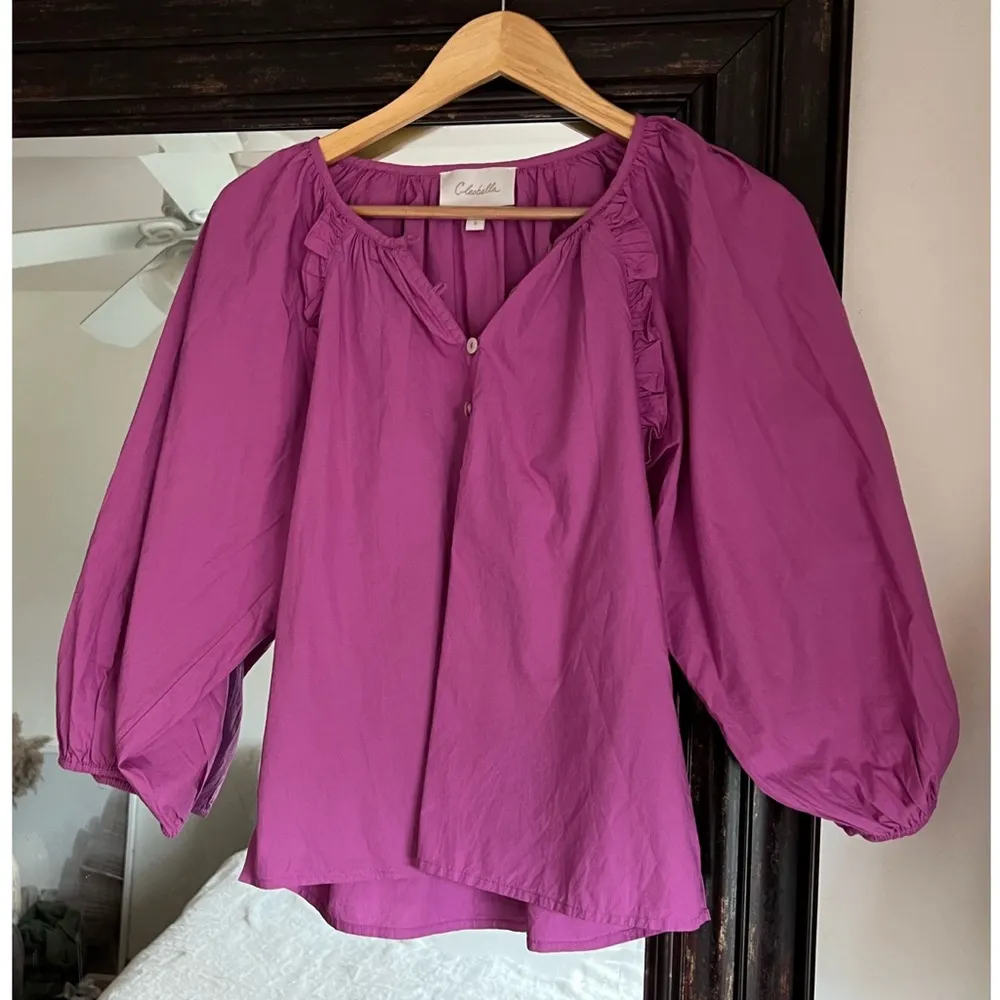 Cosabella Jess Puff Sleeve Pink Cotton Blouse Ruffle Detail Size Small - Image 2