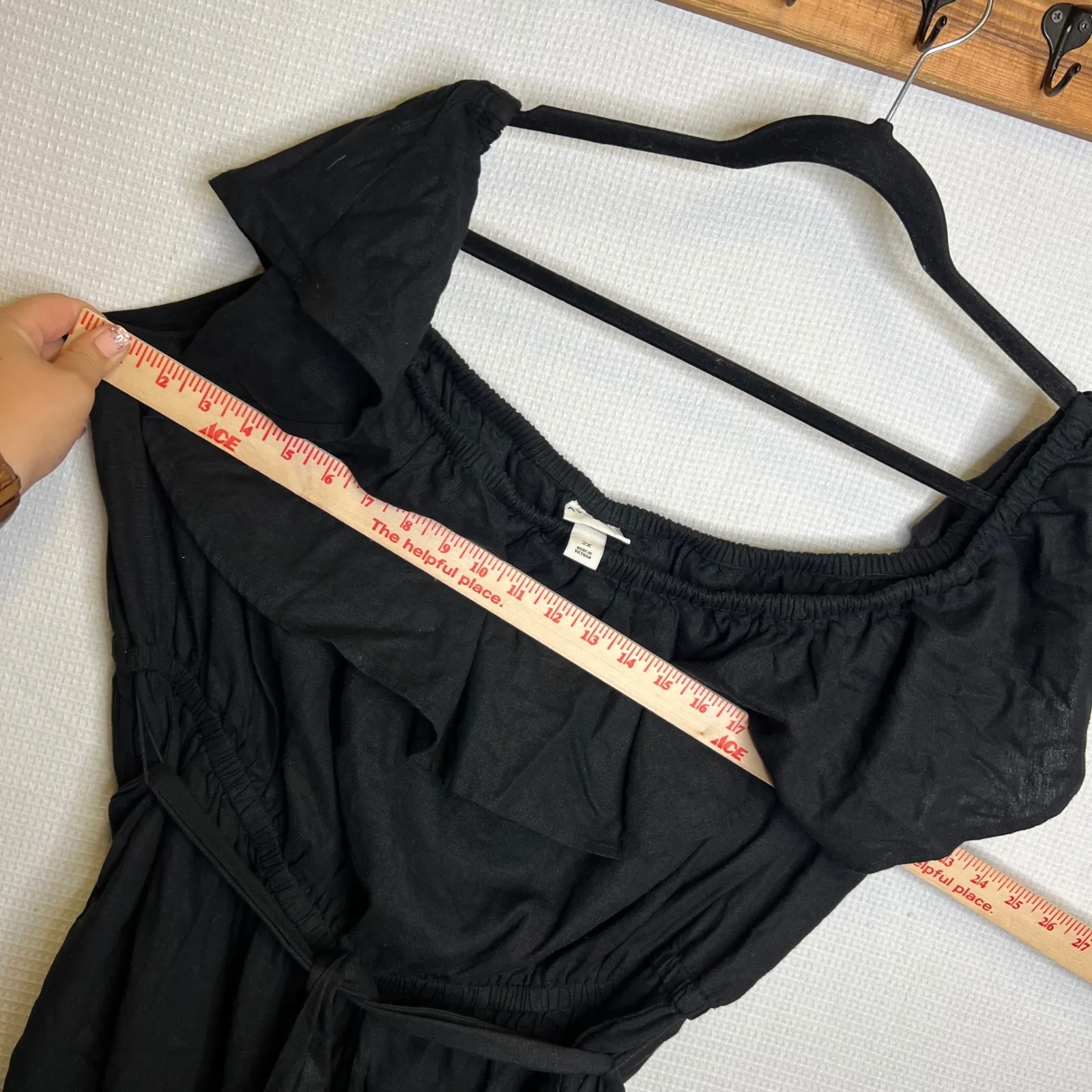 AVA & VIV Women's 2X Black Ruffled‎ Off Shoulder Tie Waist Jumpsuit - Image 4