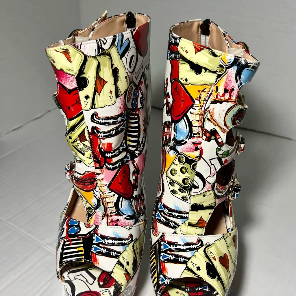 Platforms Colorful Graphic Women's Heels Red Size 8 - Image 4