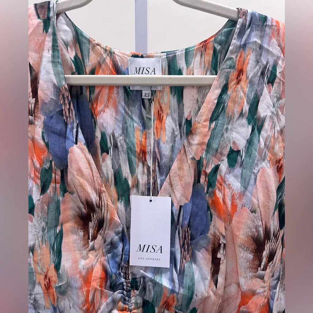 MISA Sari Dress NWT XS • Tropical Floral Watercolor Midi Kaftan Boho Resort - Image 7