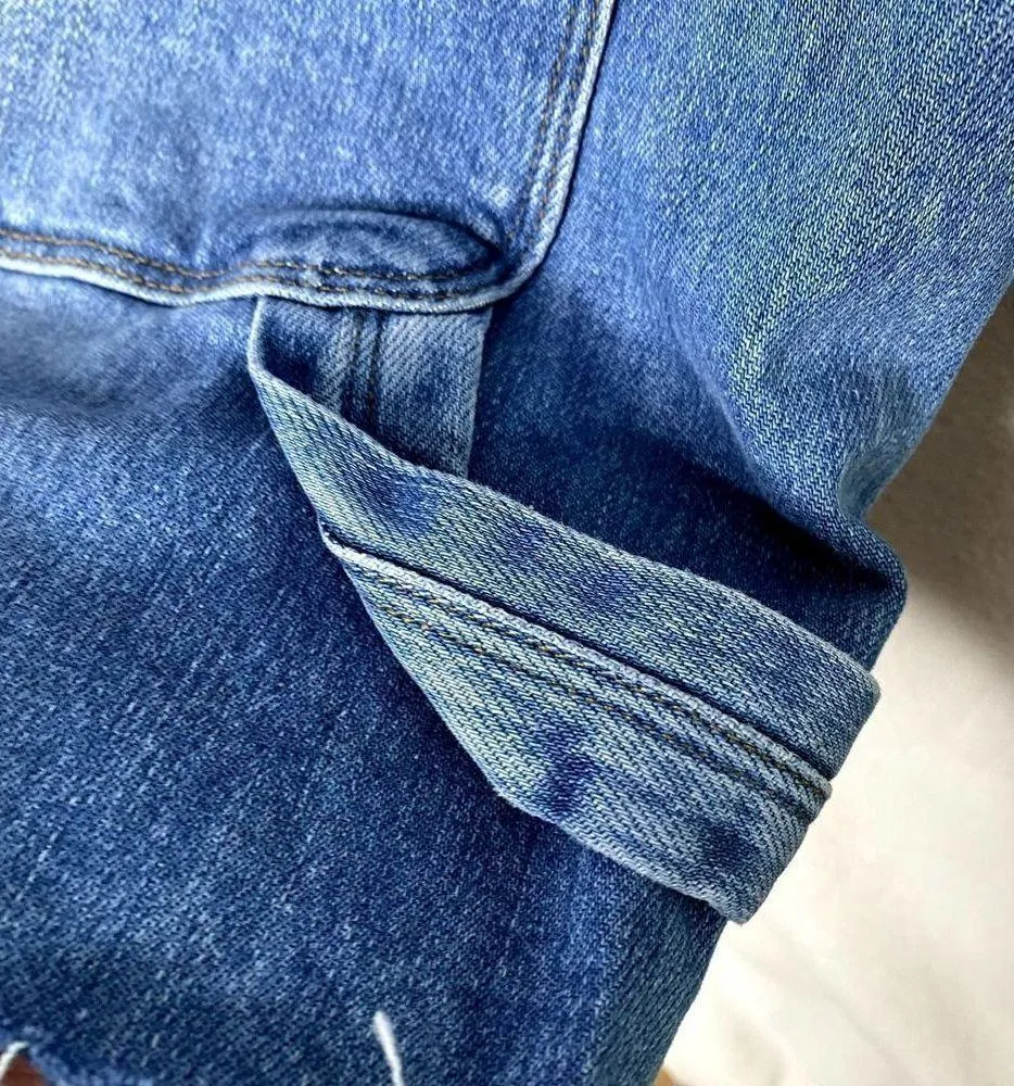 Frame Le Garcon Cutoff Denim Short Overalls Shortalls Islet Blue Large Raw Hem - Image 11