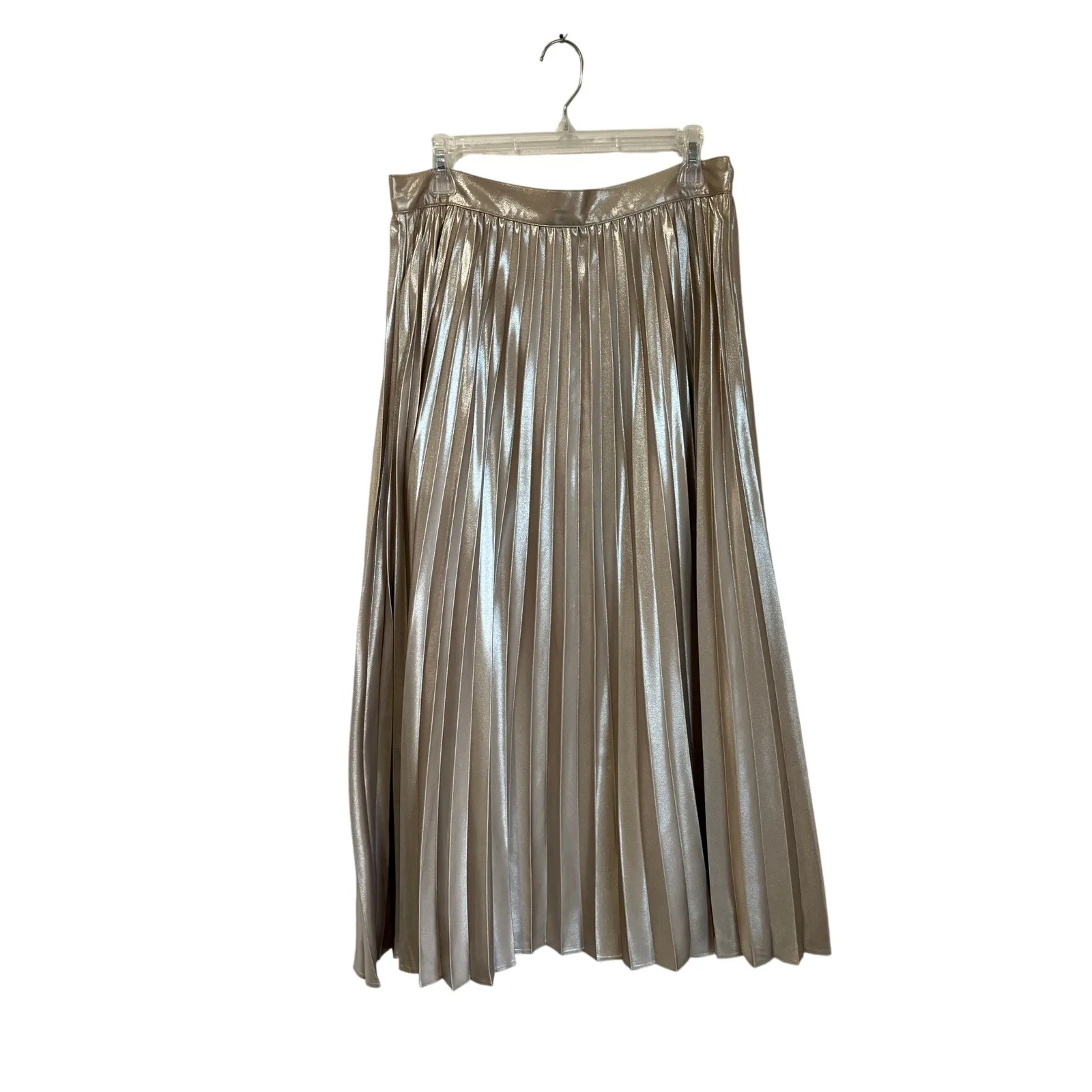 LOFT Champagne Metallic Pleated Midi Skirt Elegant Party Holiday NWT Size 8 - Image 2