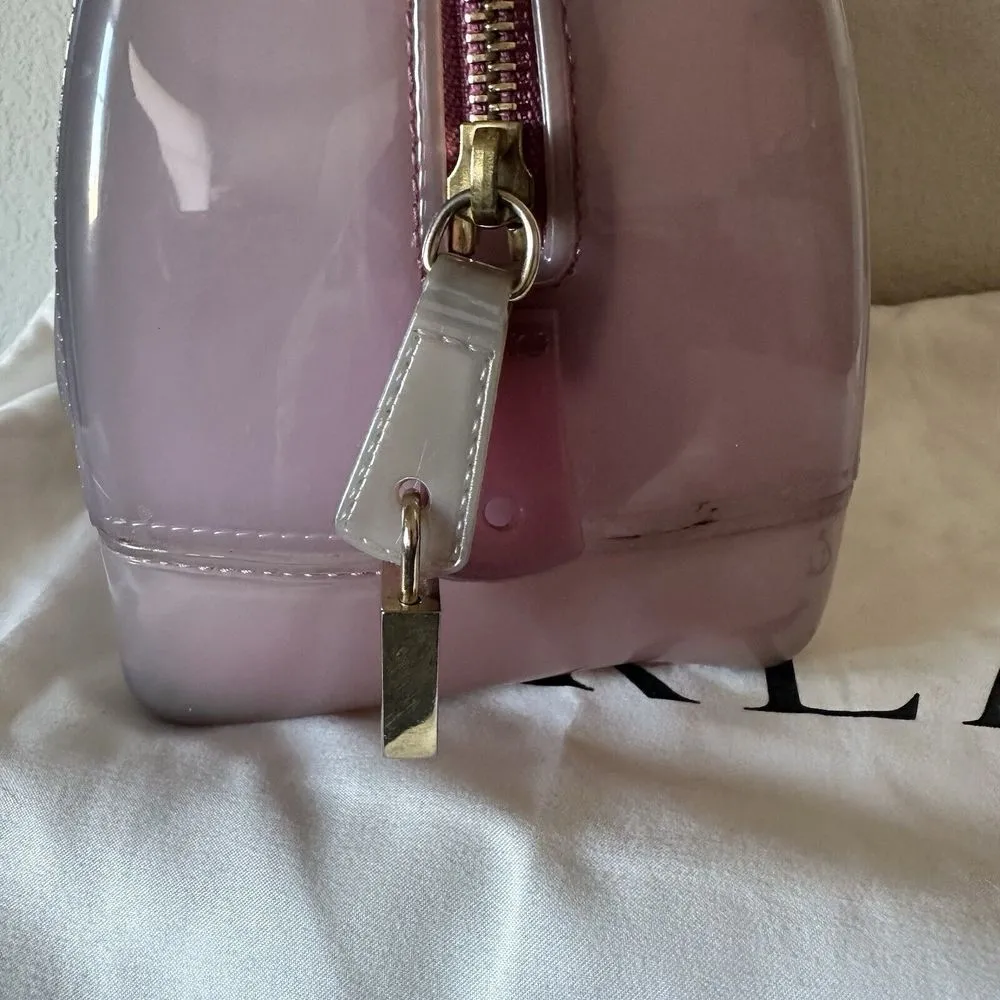 Furla Italy Candy Bag Dark Pink Rubber Vinyl Handbag Boston Bag W/ Dust Bag - Image 3