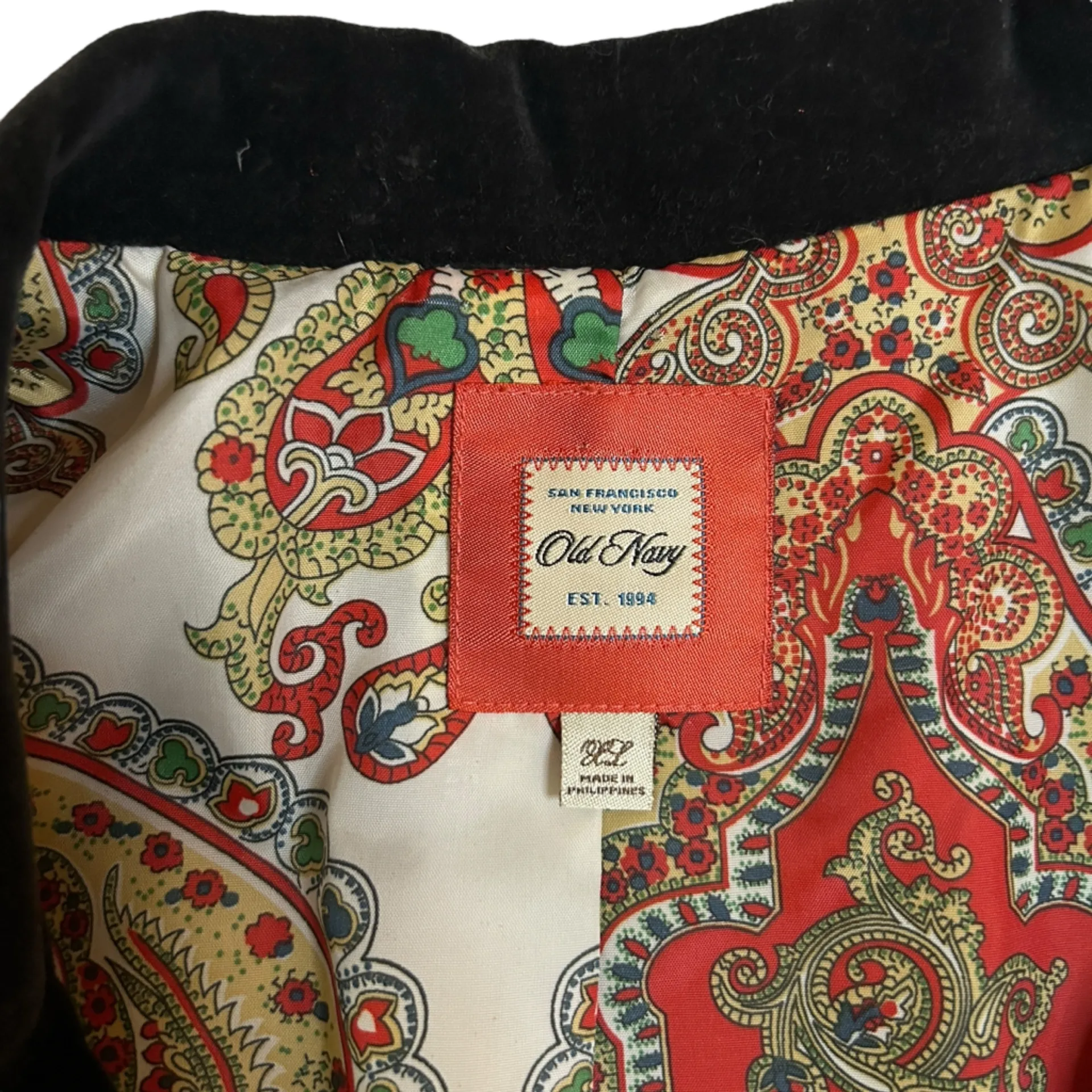 Vintage Old Navy Black Velvet Blazer, Gold Buttons, Paisley Lined XL 100% Cotton - Image 5