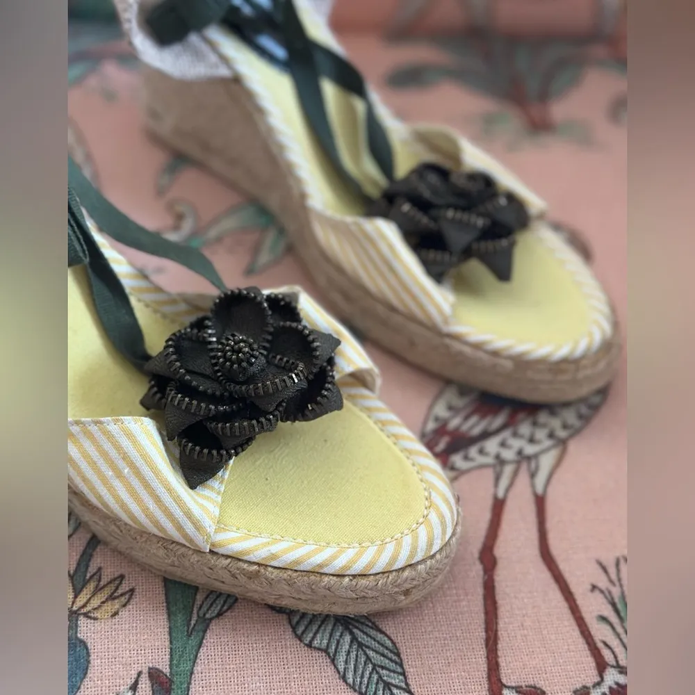 NEW Vintage GAP Women’s Striped Floral Espadrille High Heel Wedges Size 9M - Image 3